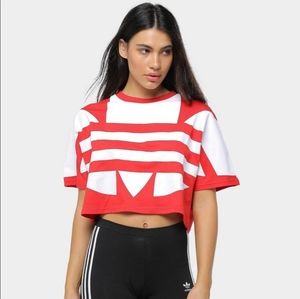 Adidas Originals oversized Tee Cropped Graphic Trefoil Red